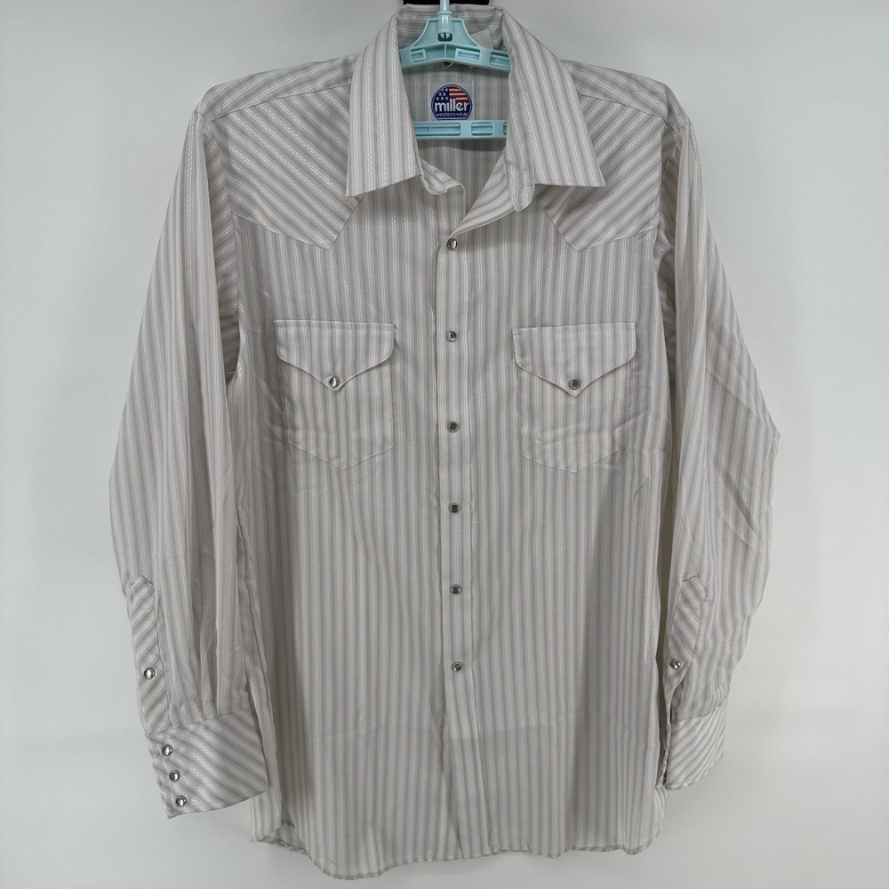 Vintage Miller Shirt Mens Large 16.5/35 Pearl Snap Western Cowboy Made In USA